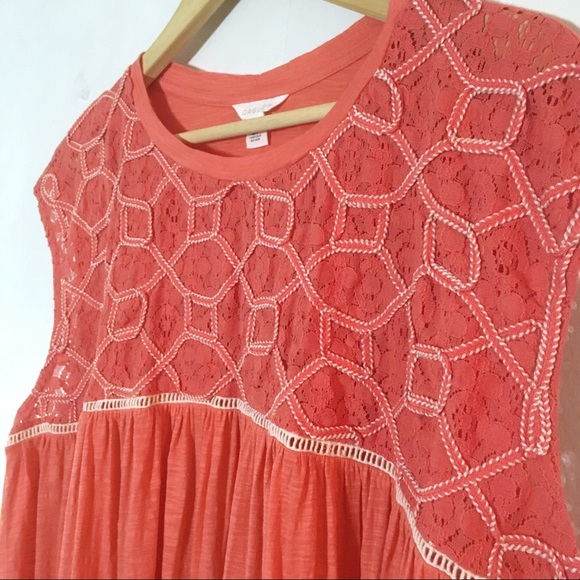 Caslon coral boho babydoll top - Picture 3 of 5